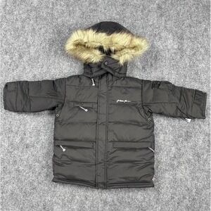 Phat Farm Kids Black Puffer Jacket Hooded Fur Trim Down Feather Quilted Size 3T